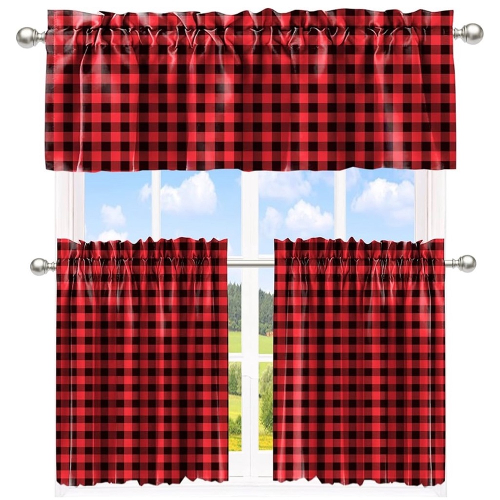 Buffalo check curtains- 4 valances 4 panels (short)
